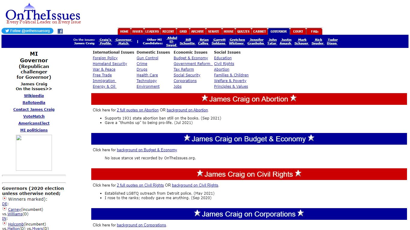 James Craig on the Issues