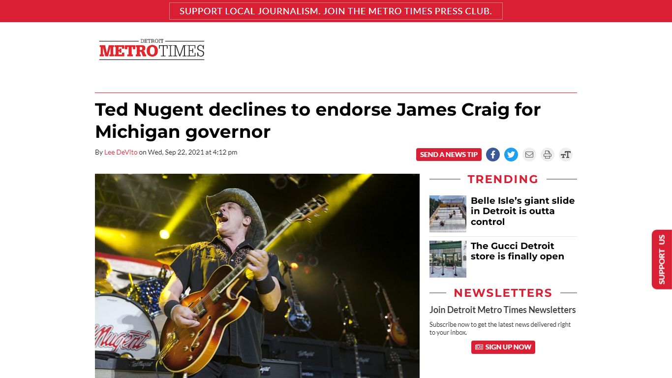 Ted Nugent declines to endorse James Craig for Michigan governor ...